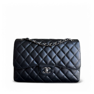 Chanel Classic Flap Jumbo - Caviar 30CM Double Flap Quilted Black Silver Hardware Series 18