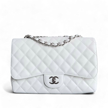 Chanel Classic Flap Jumbo - Caviar 30CM Single Flap Quilted Snow White Silver Hardware Series 13