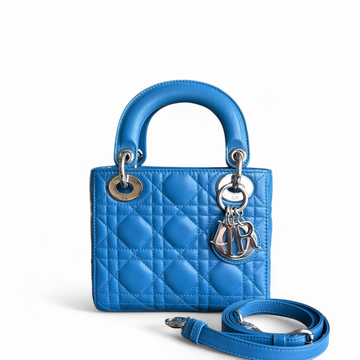 Dior Lady Mini - Cannage Lambskin Blue Silver Hardware Adjustable Strap