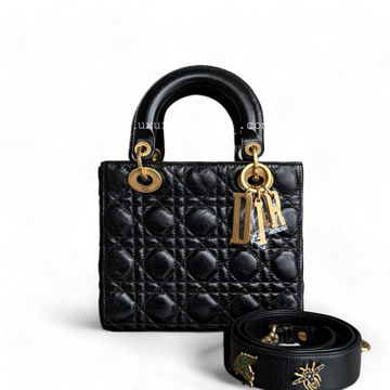 Dior Lady Small - Glazed Calfskin Cannage Black Gold Hardware