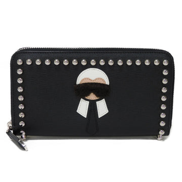 FENDI Long Wallet Purse 8M0299 Calf leather x fur black Studs Karl Lagerfeld Zip Around Wallet Women Used
