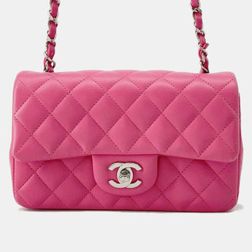 Pink Leather Mini Rectangular Flap Bag