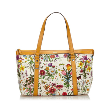 G*G White Ivory Canvas Fabric Flora Abbey Tote Bag Italy