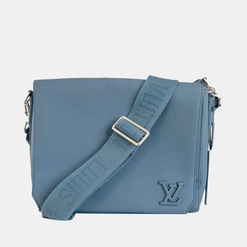 Blue Leather Aerogram Takeoff Messenger Bag