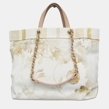 Multicolor Canvas and Leather Floral Shopping Tote Bag