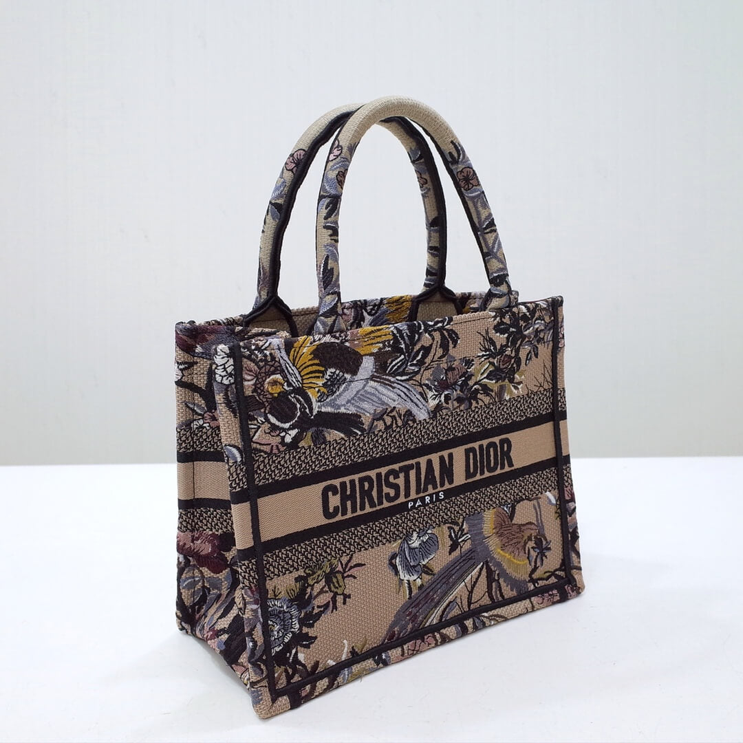 DIR1286 Book bag Tote Embroidery 36.5cm 41.5cm Handbag brown printing