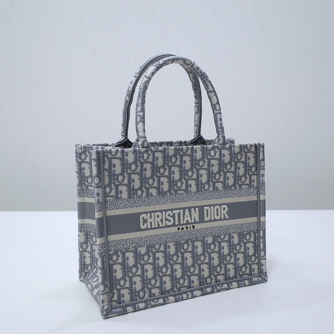DIR1286 Book Tote BIG 26.5cm Embroidery LOGO red Handbag grey white