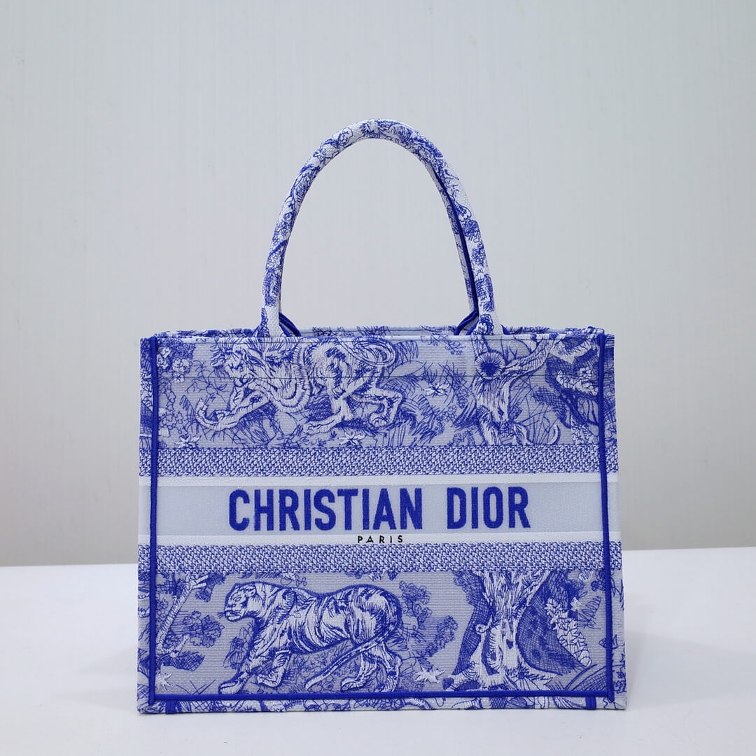 DIR1286 Book Tote big size 36.5cm 41.5cm Oblique Embroidery blue-5