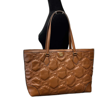 GUCCI - NEW Embossed EC Matelasse Brown Shoulder Tote