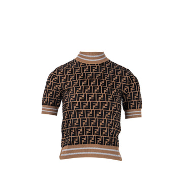Fendi Size 38 FF Knit Top Viscose/Polyester Brown/Black