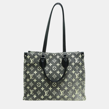 Grey Monogram Jacquard Denim On the Go MM  Tote Bag