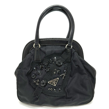 PRADA Handbag Nylon / leather black Evening bear Women Used