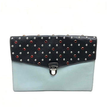 PRADA Clutch bag VR074C leather black Safiano Bijou x studs unisex(Unisex) Used