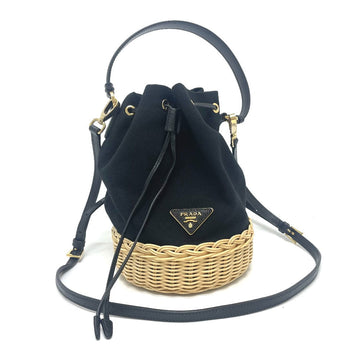 PRADA Handbag 1BE040 Canvas / leather black Triangle logo Basket bag Women Used