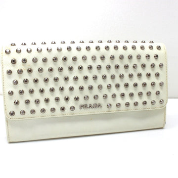 PRADA Long Wallet Purse leather white Wallet bag Studs Women Used