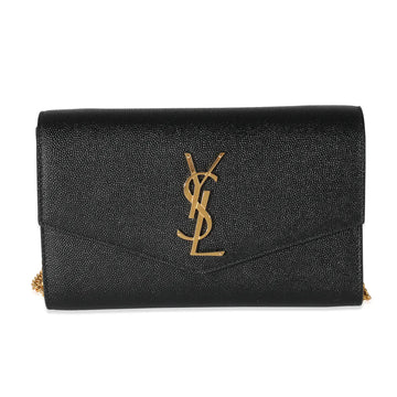 SAINT LAURENT - Black Pebbled Calfskin Uptown Chain Wallet