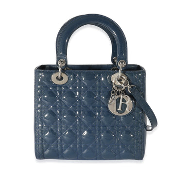 DIOR - Navy Patent Cannage Medium Lady Dior