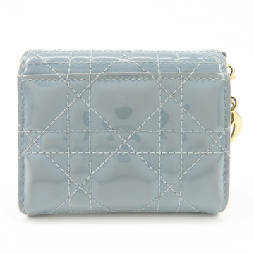 Christian Dior Cannage Patent Leather Compact Wallet Blue Used
