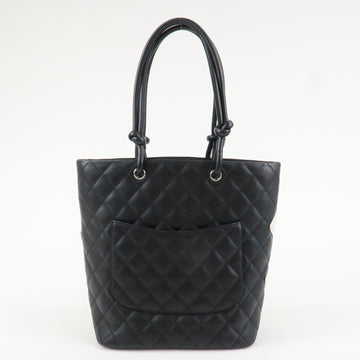 CHANEL Cambon Line COCO Mark Lamb Skin Small Tote Bag Black A25166 Used