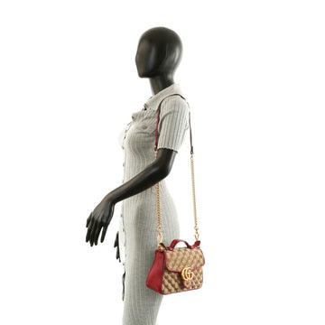 GUCCI EC Marmont Mini Tote - Canvas w/Red Trim