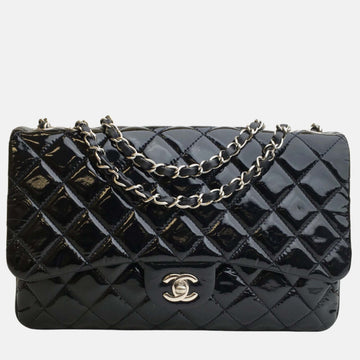 Black Patent Leather Large Classic Double Flap Shoulder Bag