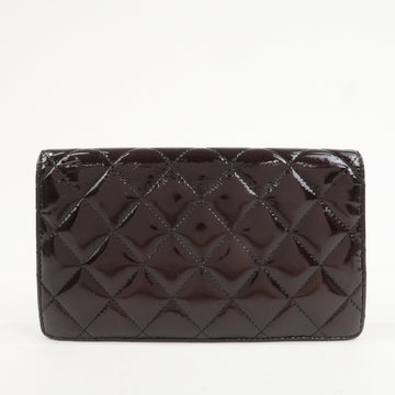 CHANEL COCO Mark Matelasse Patent Leather Long Wallet Black A48691