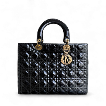 Dior Lady Large - Patent Calfskin Black Gold Hardware NO STRAP