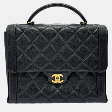 Black Gold Caviar Skin Leather Matelasse Handbag