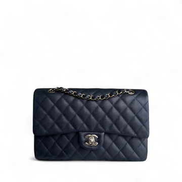 Chanel Classic Flap Medium - Caviar 25CM Quilted Dark Navy Blue Light Gold Hardware Series 26