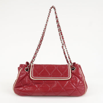 CHANEL 2.55 Lamb Skin Leather Chain Shoulder Bag Red Used