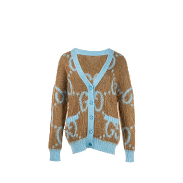 Gucci Size S Reversible GG Cardigan Mohair/Polyamide/Wool  Blue/Brown