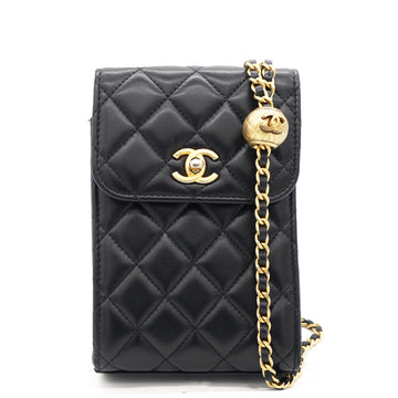 Chanel Lambskin Quilted Vertical Pearl Crush Flap with Chain Black