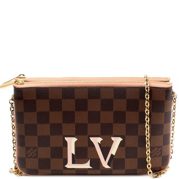 Pochette Double Zip Damier Ebene