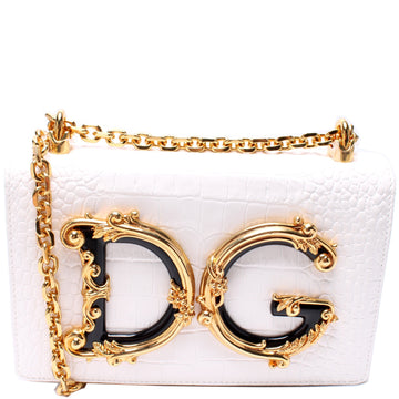 DG Girls Shoulder Bag Crocodile Embossed Leather