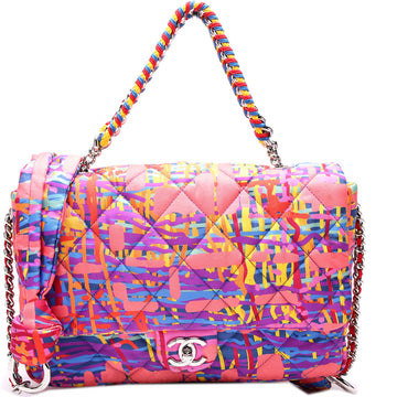Foulard Quilted Printed Fabric Flap Bag 25M