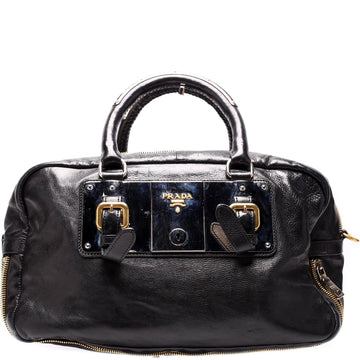 Glace Calfskin Zippers Plaque Boston Bag