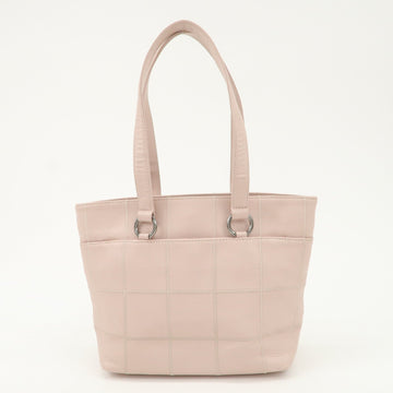 CHANEL Chocolate Bar Caviarskin Tote Bag Hand Bag Pink Silver Used