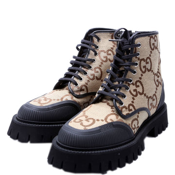 Gucci Maxi CS Canvas Lace Up Combat Boots Size  () Brown