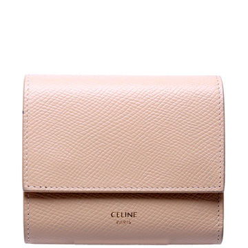 Trifold Small Wallet Grain Calfskin Beige