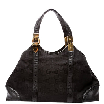 Gucci  Horsebit Canvas/Leather Shoulder Bag Black