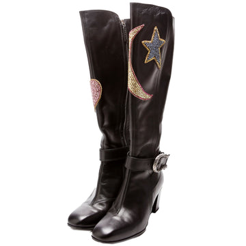 Gucci Dionysus Calfskin Embellished Elizabeth Knee High Boots Size  Black