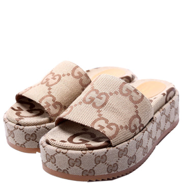Gucci CS Maxi Canvas Platform Slides Size . Brown