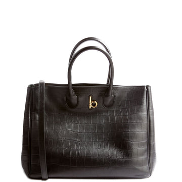Rocking Horse Tote Crocodile Embossed Medium Black
