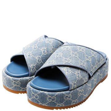 Gucci CS Denim CrissCross Platform Sandal Size