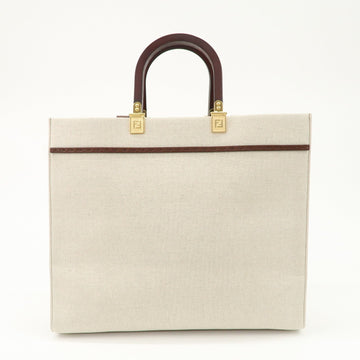 FENDI Leather Canvas Sunshine Medium Tote Bag Natural 8BH386