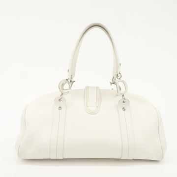 Christian Dior Logo Leather Hand Bag Boston Bag White