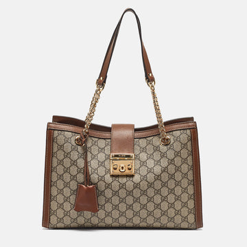 Brown/Beige GG Supreme Canvas Medium Padlock Shoulder Bag