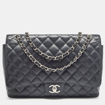 Black Quilted Caviar Leather Maxi Classic Double Flap Bag