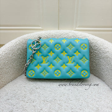 LV Pochette Coussin in Yellow / Cyan Monogram Embossed Lambskin and GHW