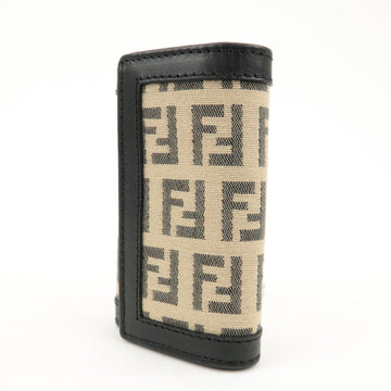 FENDI Zucchino Canvas Leather 6 Rings Key Case Beige Black 8AP002 Used